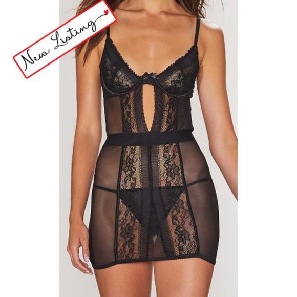 French Affair Other - NWT French Affair Black Retro Lace & Mesh Chemise Underwire Seductive Sz L